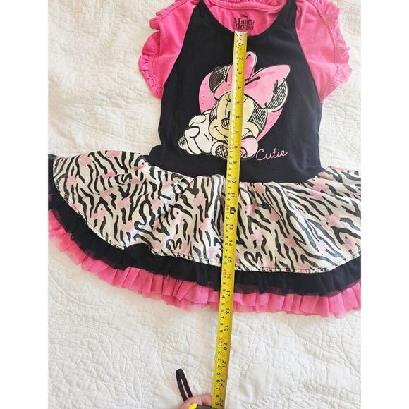 Disney Zebra Print & Pink Ruffles Minnie Mouse Dress & Ears Set Size 6 Girls - Picture 4 of 8